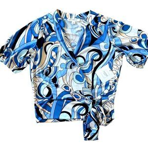 PerSeption Concept Blue Print Front Crossover Top SMALL NWT